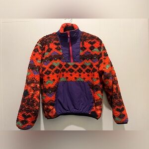Urban Outfitters Sherpa 1/4 Zip Red Purple Fleece Pullover—Small *Oversized*